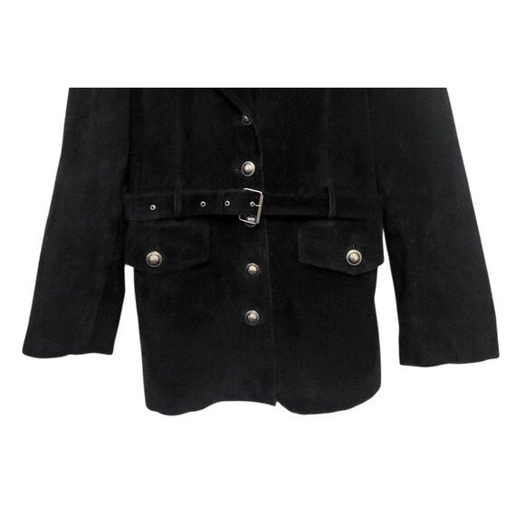 Y2K Vintage Boho Black Suede Belted Jacket Genuine Leather - Picture 5 of 12